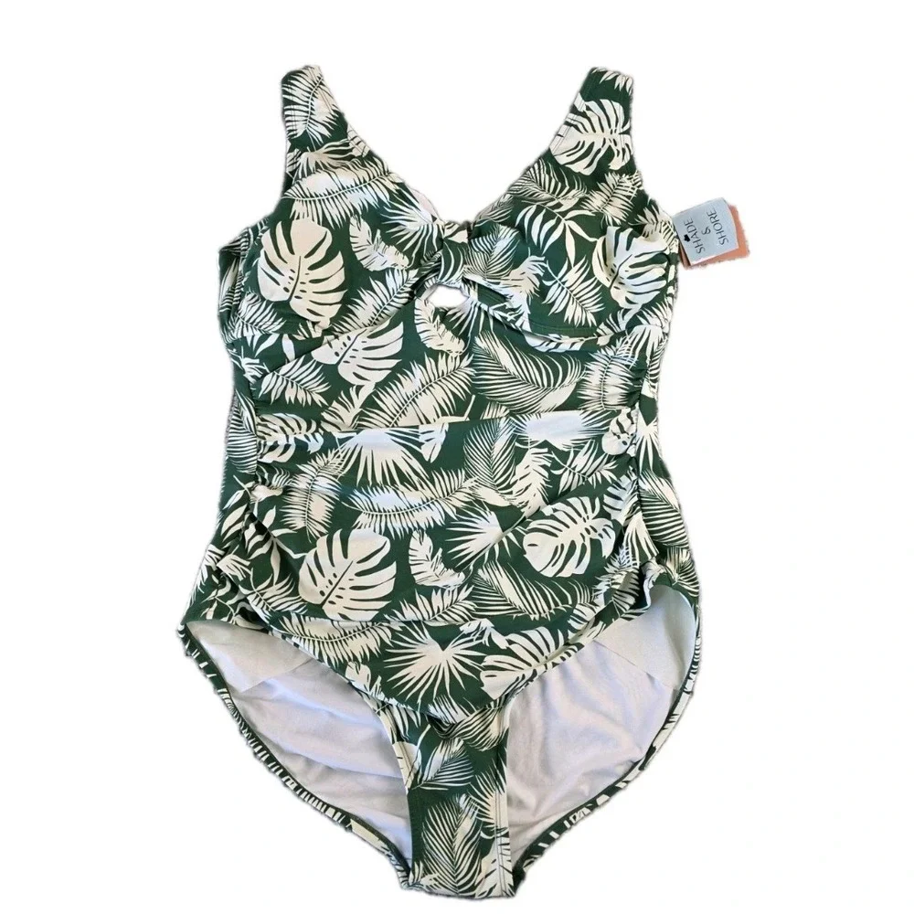Shade And Shore Swimsuit Padded Top Size 24W Green Floral NEW (306)